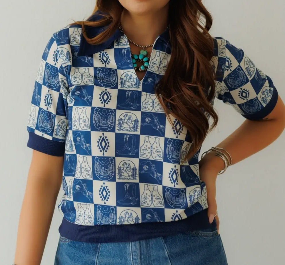 Western Sketches Polo Top - Size Large