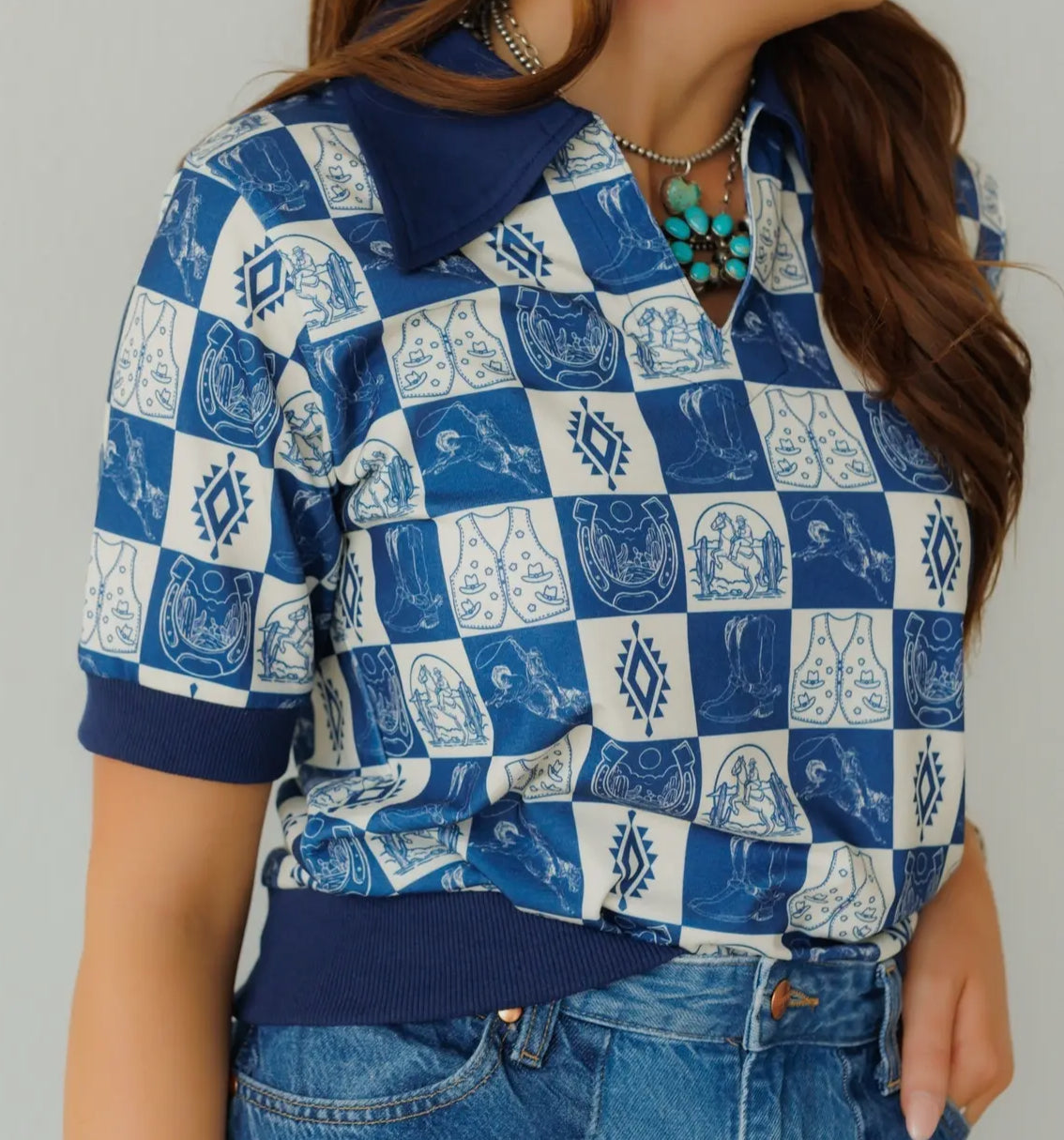Western Sketches Polo Top - Size Large