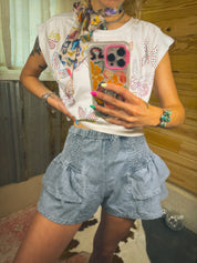 Denim Ruffle Shorts - Small