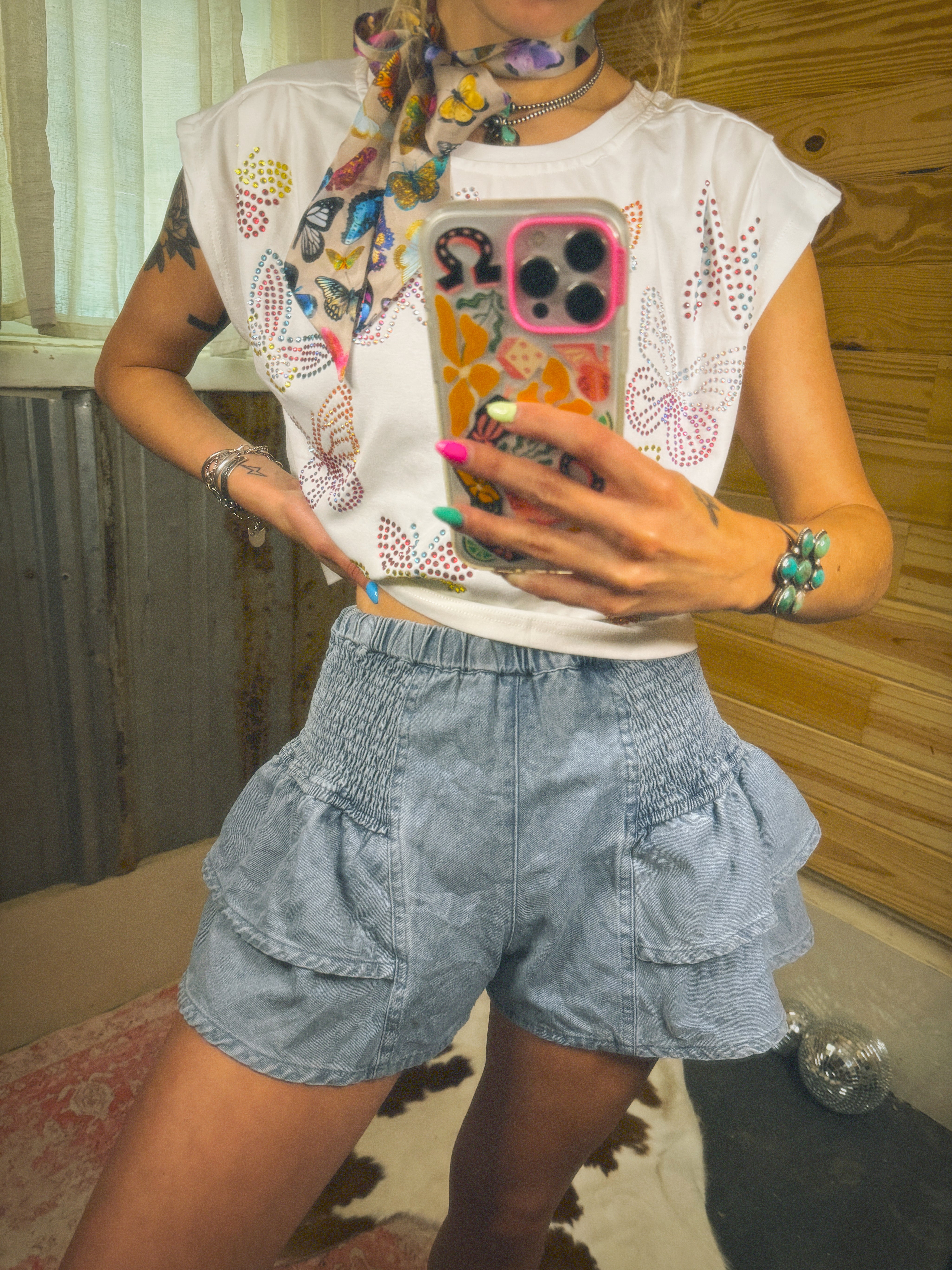 Denim Ruffle Shorts - Small