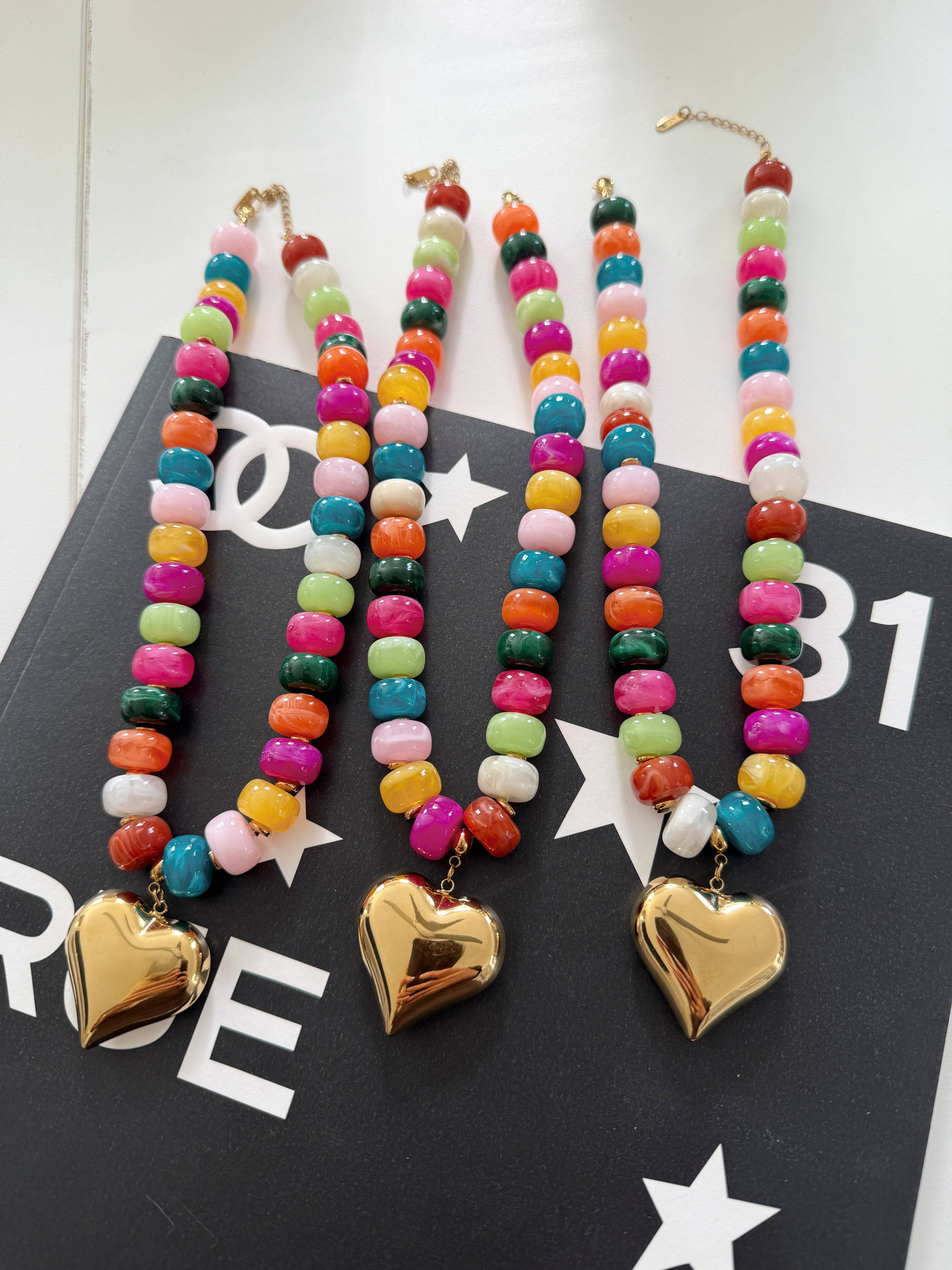 Colorful Heart Necklace 16-19”