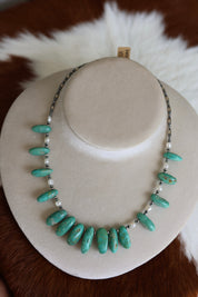 Elisa Sonora Turquoise & Freshwater Pearl Necklace 18-20”