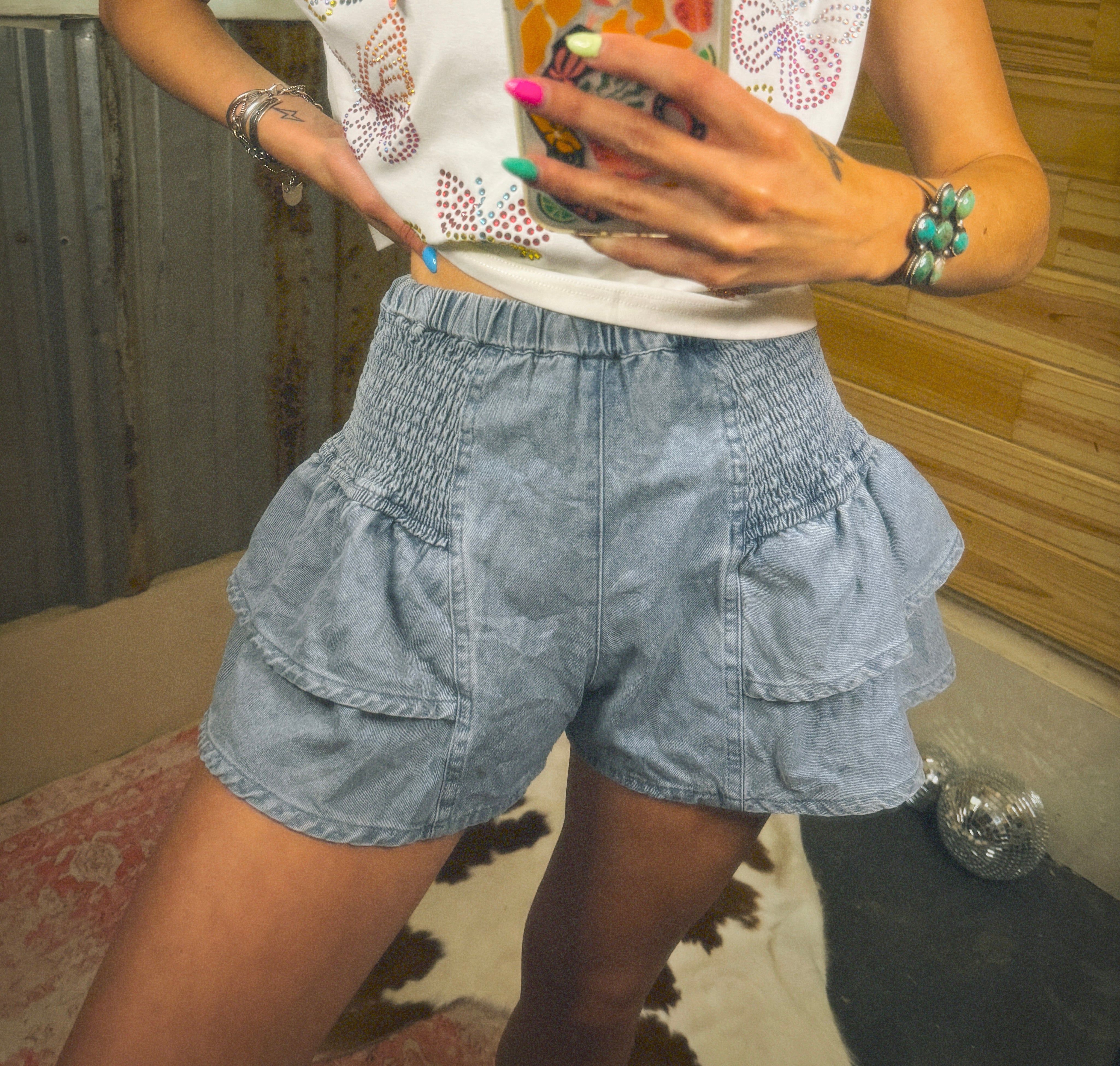 Denim Ruffle Shorts - Small