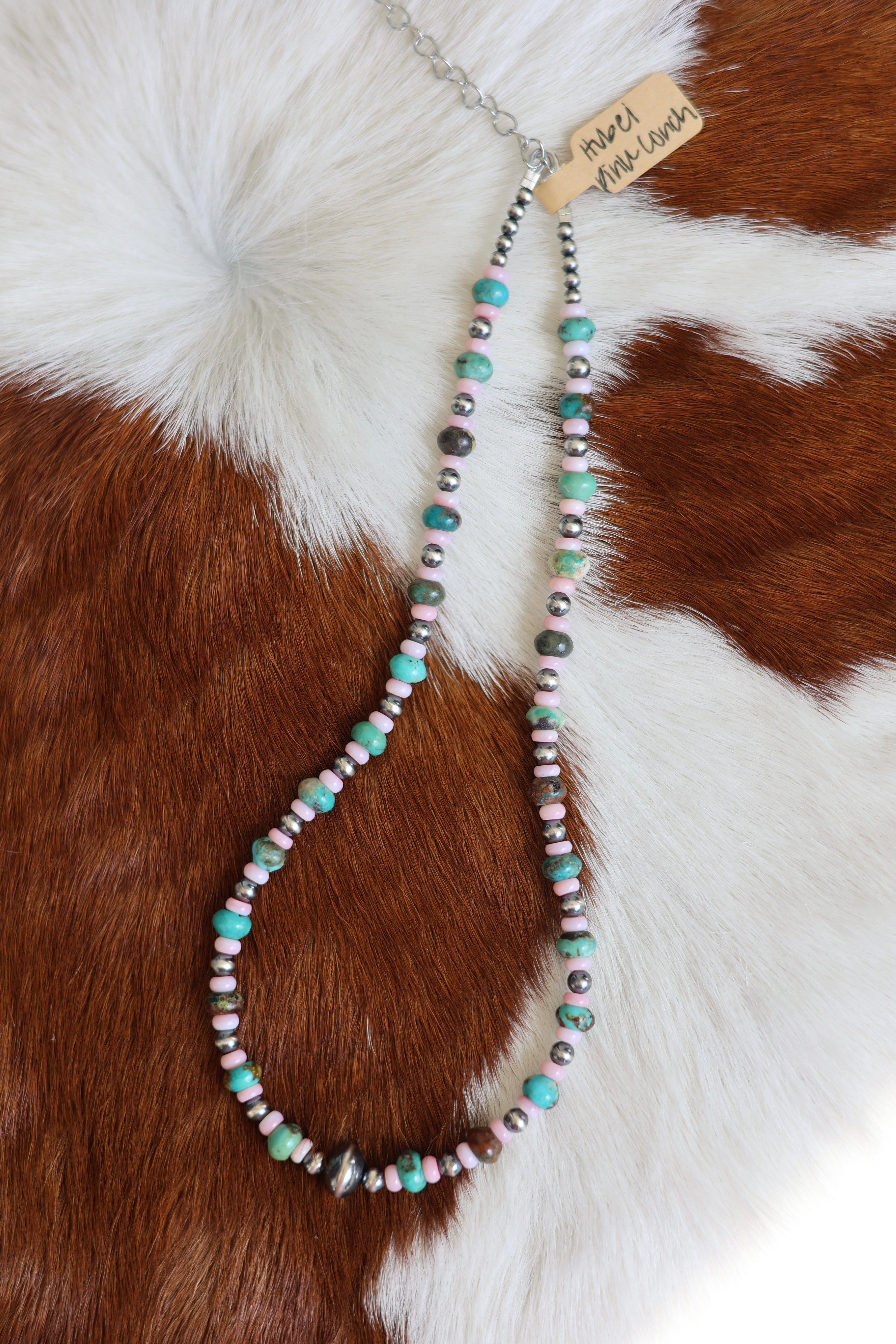 Hubei Turquoise & Pink Conch Necklace 15-17”