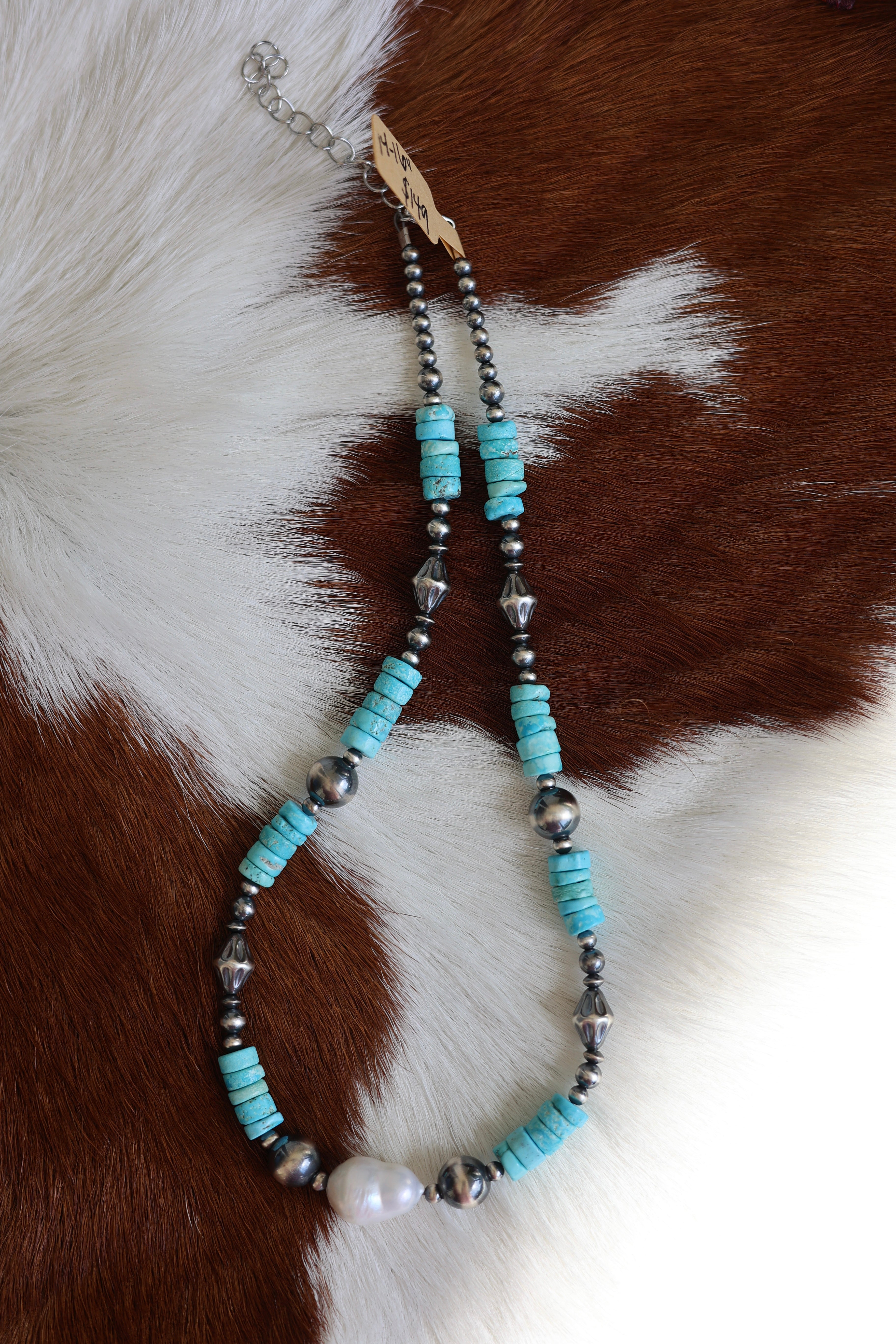Whitewater Turquoise & Freshwater Pearl Necklace 14-16”