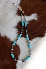 Whitewater Turquoise & Freshwater Pearl Necklace 14-16”