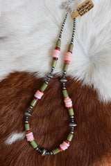 Kingman Turquoise, Spiny Oyster, & Pink Conch Necklace 15-17”