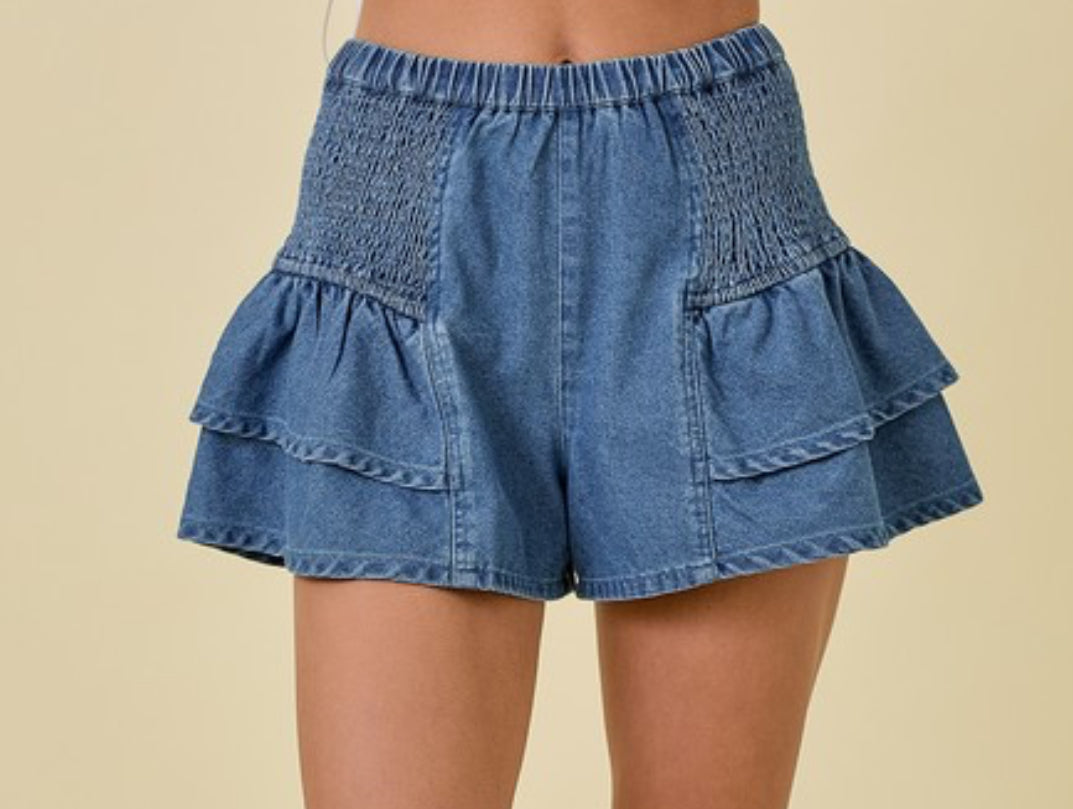 Denim Ruffle Shorts - Small