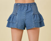 Denim Ruffle Shorts - Small